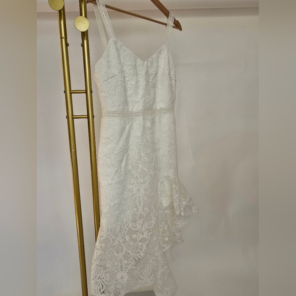 Elegant White Lace Dress XL 10 Spaghetti Strap Two Sisters Flamenco Bridal Event